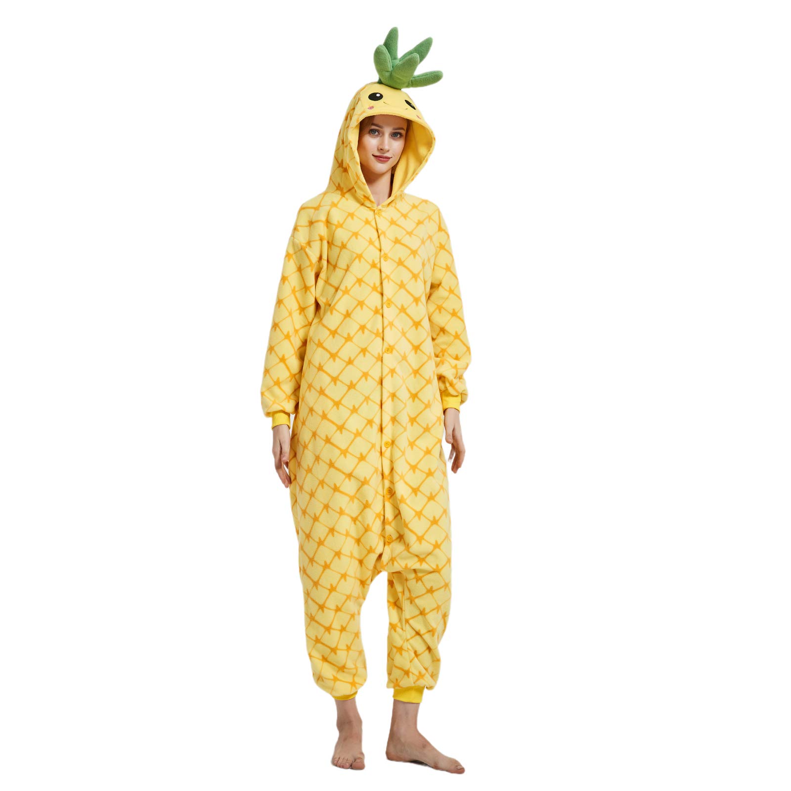 RULTA Animal Onesie for Women Men Adult Costume Cosplay One Piece Pajamas Halloween Xmas Gifts (US, Alpha, X-Large, yellow pineapple)