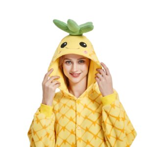 RULTA Animal Onesie for Women Men Adult Costume Cosplay One Piece Pajamas Halloween Xmas Gifts (US, Alpha, X-Large, yellow pineapple)