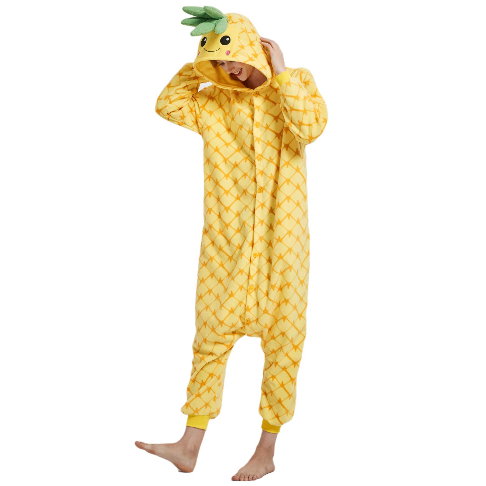 RULTA Animal Onesie for Women Men Adult Costume Cosplay One Piece Pajamas Halloween Xmas Gifts (US, Alpha, X-Large, yellow pineapple)