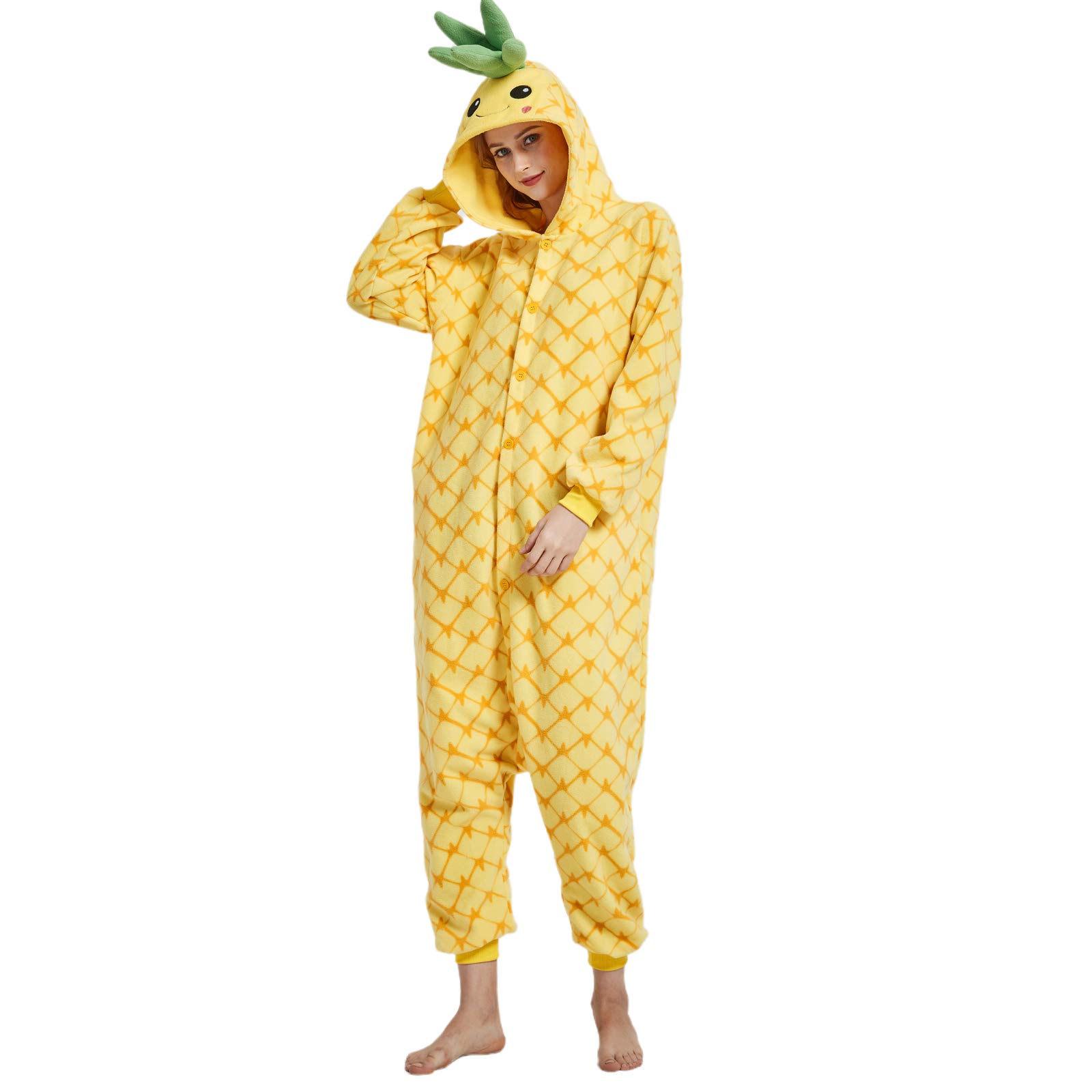 RULTA Animal Onesie for Women Men Adult Costume Cosplay One Piece Pajamas Halloween Xmas Gifts (US, Alpha, X-Large, yellow pineapple)