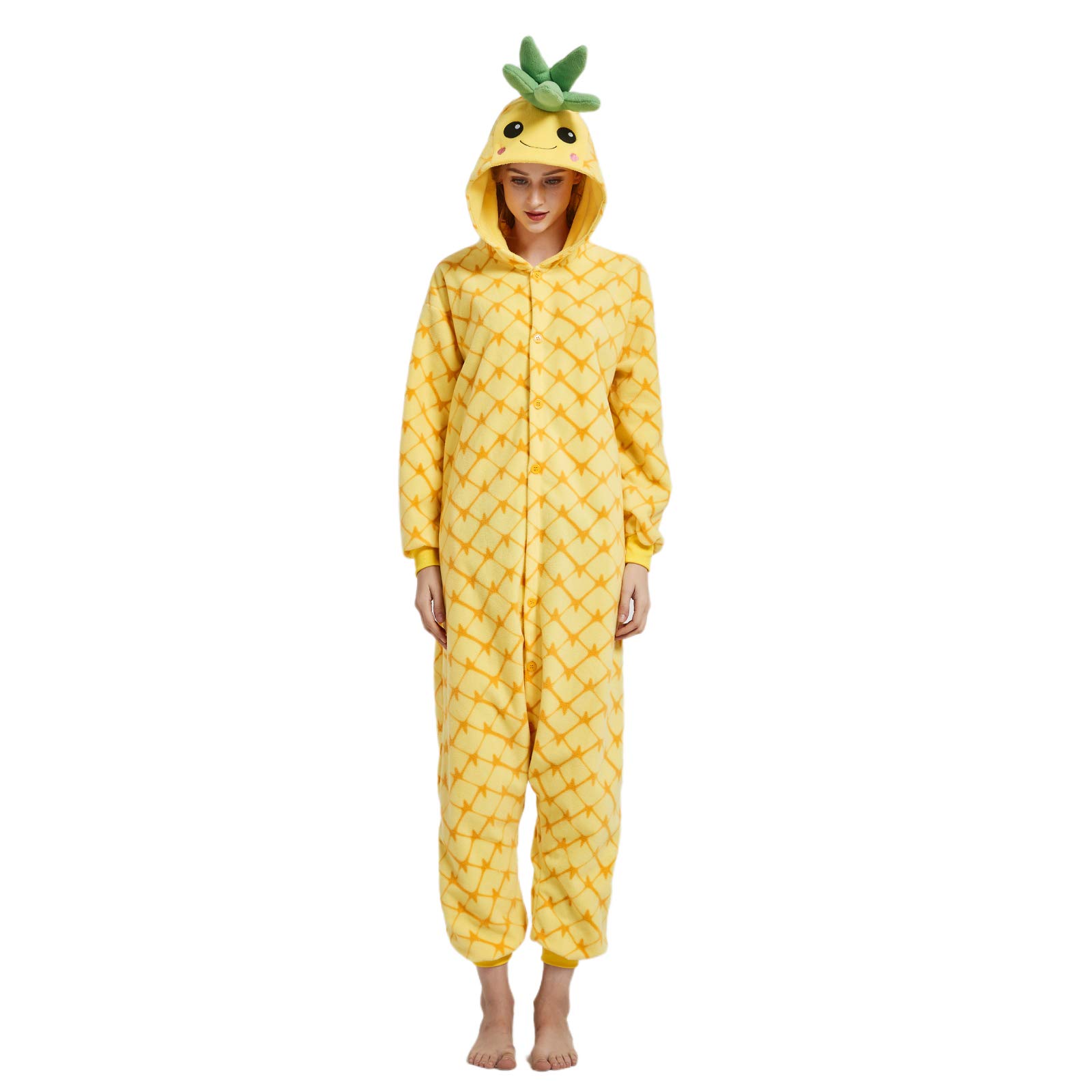 RULTA Animal Onesie for Women Men Adult Costume Cosplay One Piece Pajamas Halloween Xmas Gifts (US, Alpha, X-Large, yellow pineapple)