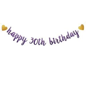 happy 30th birthday banner, pre-strung,purple glitter paper garlands banner for 30th birthday party decorations supplies, letters purple,betteryanzi