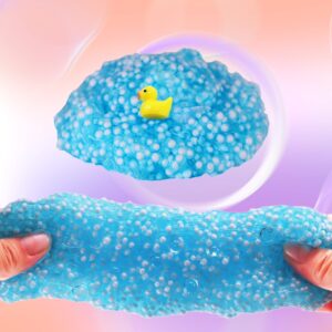 Premade Crystal Slime Sky Blue Jelly Cube Glimmer Crunchy Slime, Includes 4 Sets of Slime Add-ins, Party Favors for Kids, Sensory and Tactile Stimulation, Stress Relief, for Girls & Boys