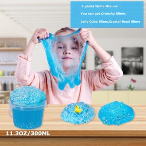 Premade Crystal Slime Sky Blue Jelly Cube Glimmer Crunchy Slime, Includes 4 Sets of Slime Add-ins, Party Favors for Kids, Sensory and Tactile Stimulation, Stress Relief, for Girls & Boys