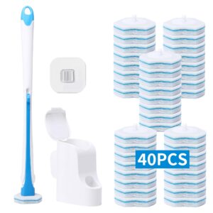 daliper disposable toilet brush with 40pcs refills, wall mounted compact bathroom bowl wand cleaning system long handle with storage caddy