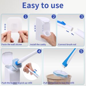 DALIPER Disposable Toilet Brush with 40PCS Refills, Wall Mounted Compact Bathroom Bowl Wand Cleaning System Long Handle with Storage Caddy