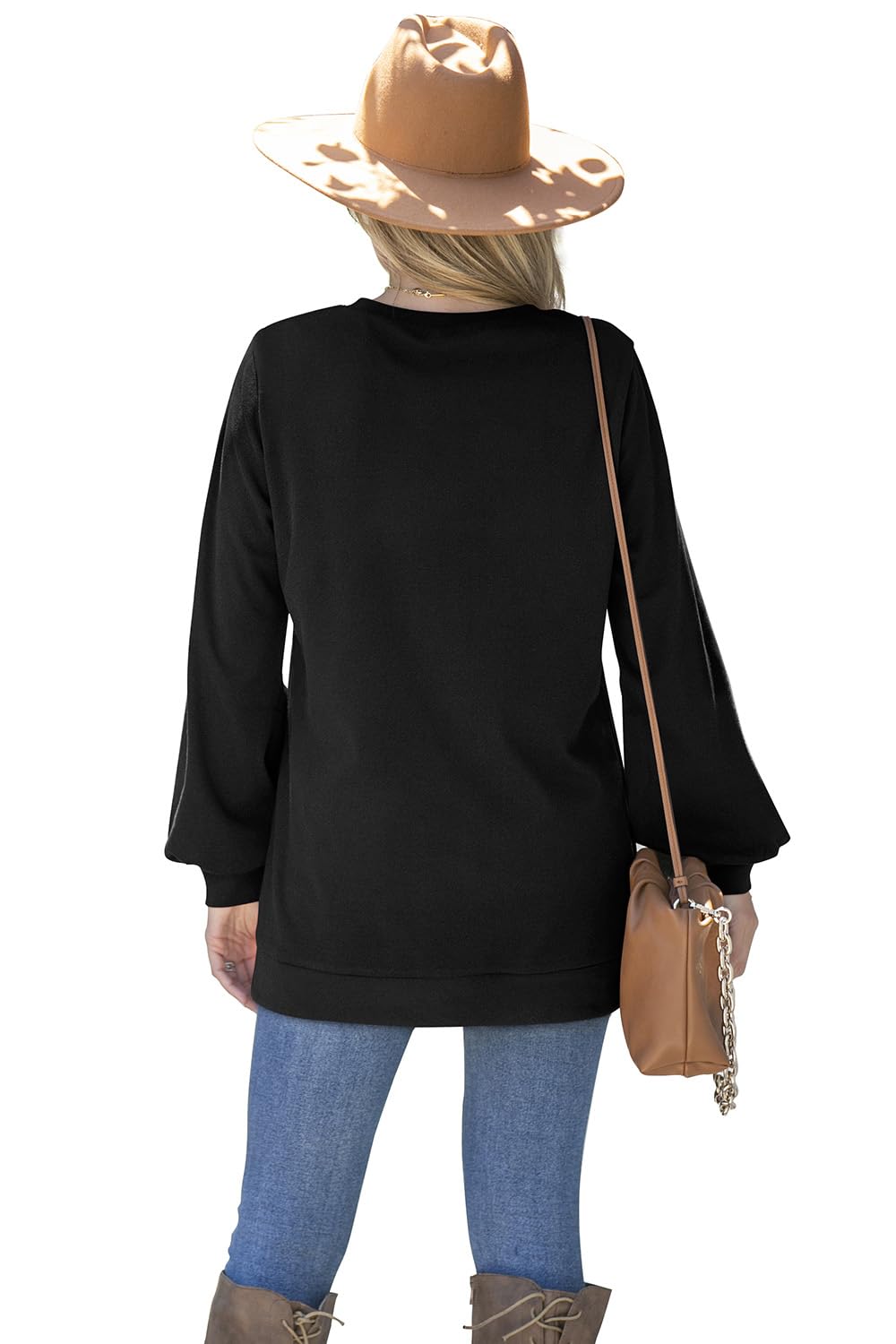 WIHOLL Womens Tops Dressy Casual Long Sleeve Black Crewneck Sweatshirt Lightweight XL