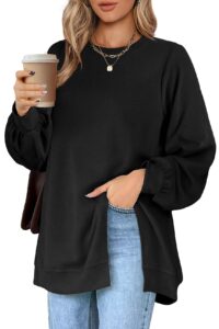 wiholl womens tops dressy casual long sleeve black crewneck sweatshirt lightweight xl