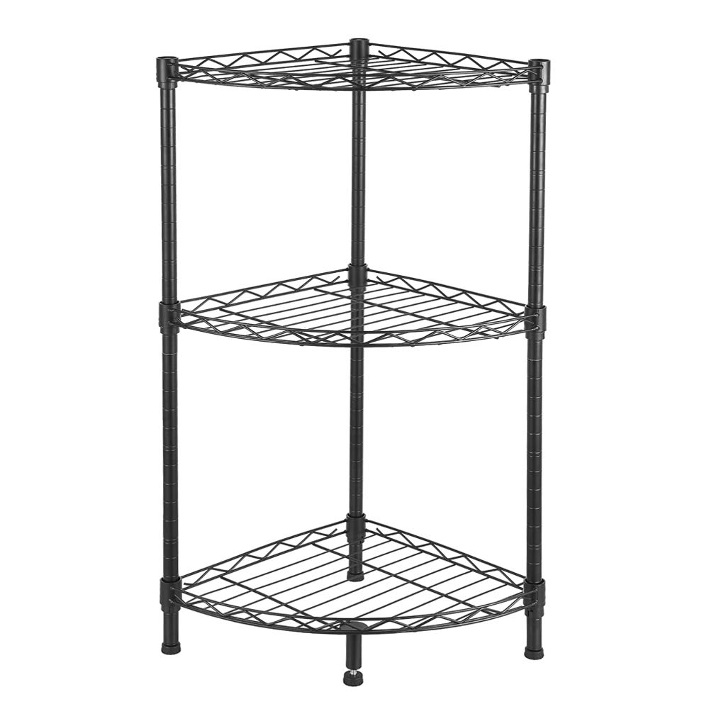 Corner Display Rack,Multipurpose Shelving Unit,Heavy Duty Storage Shelving Unit,Wire Shelving Unit Commercial Metal Shelf,Steel Organizer Wire Rack for Restaurant ,Pantry,Kitchen Garage (Black,3 Tier)