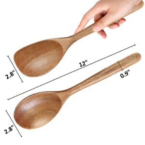 MornHalo 2PCS Acacia Wooden Spoons For Cooking 12-inch Smooth Finish Cooking Spoons-Comfortable Grip Wood Spoons for Cooking - Non-Stick Wooden Cooking Utensils Wooden Spoons Cooking