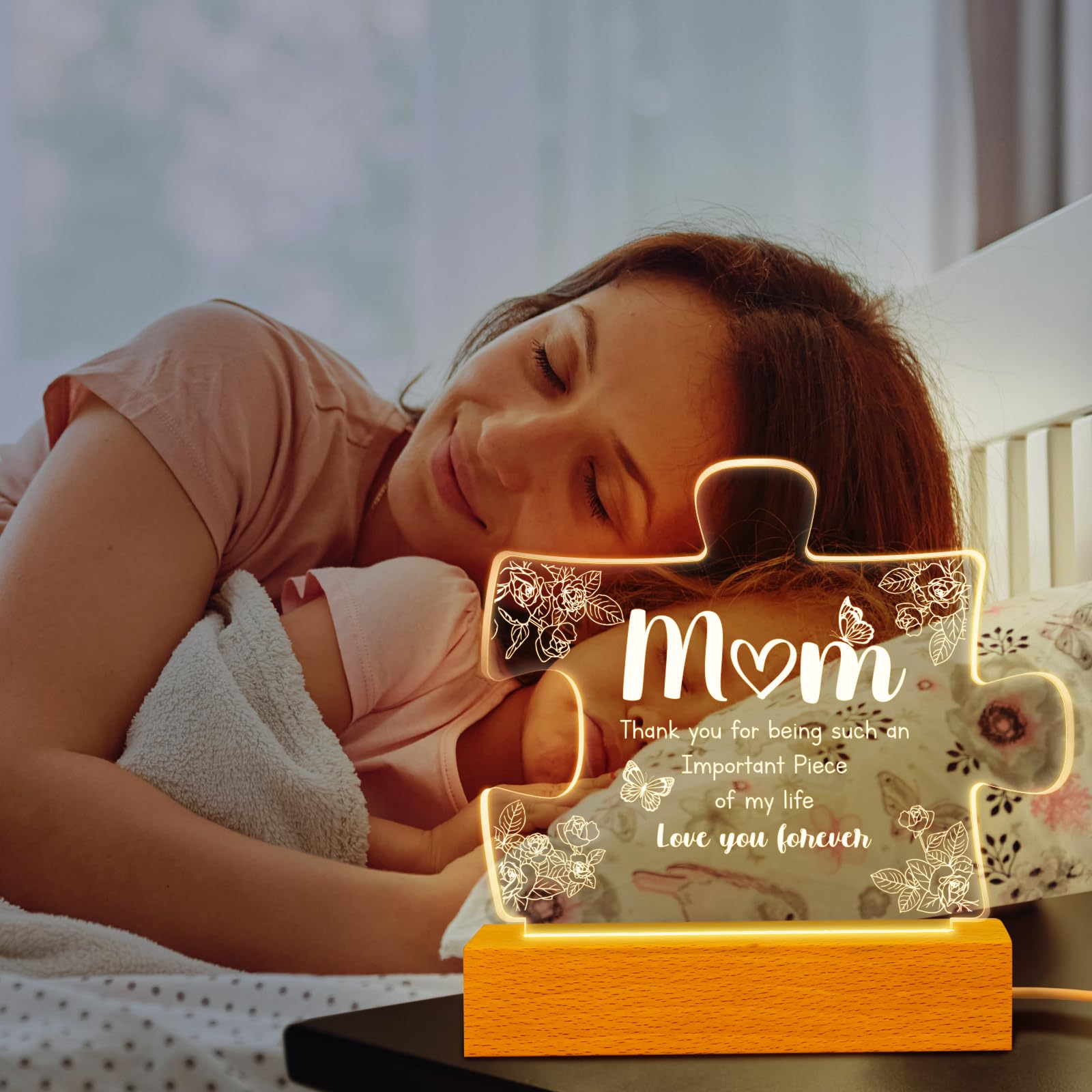 Gifts for Mom - Birthday Gifts for Mom Engraved Night Light Lamp, Mom Christmas Gifts with Wooden Base, Mom Gifts from Daughter Son, Presents for Mom Mother, New Mom, Mother in Law, Ideas