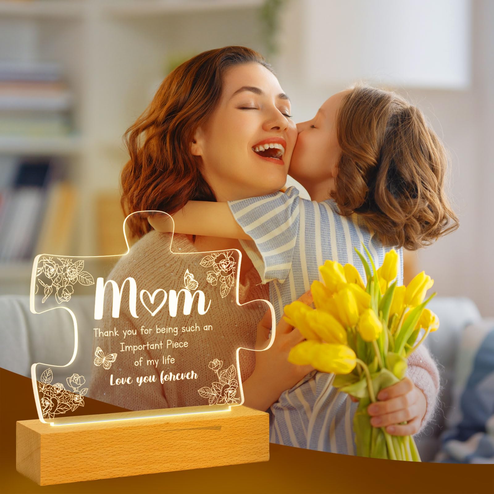 Gifts for Mom - Birthday Gifts for Mom Engraved Night Light Lamp, Mom Christmas Gifts with Wooden Base, Mom Gifts from Daughter Son, Presents for Mom Mother, New Mom, Mother in Law, Ideas