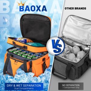 BAOXA Dual Compartment Soft Sided Cooler Bag, 55 Cans Collapsible Lunch Cooler Bags Insulated, Large Lunch Box for Men, Leak proof Lunch Bag for Beach Camping Travel Picnic (Orange)