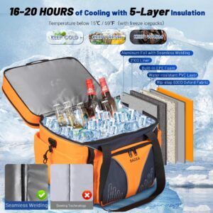 BAOXA Dual Compartment Soft Sided Cooler Bag, 55 Cans Collapsible Lunch Cooler Bags Insulated, Large Lunch Box for Men, Leak proof Lunch Bag for Beach Camping Travel Picnic (Orange)