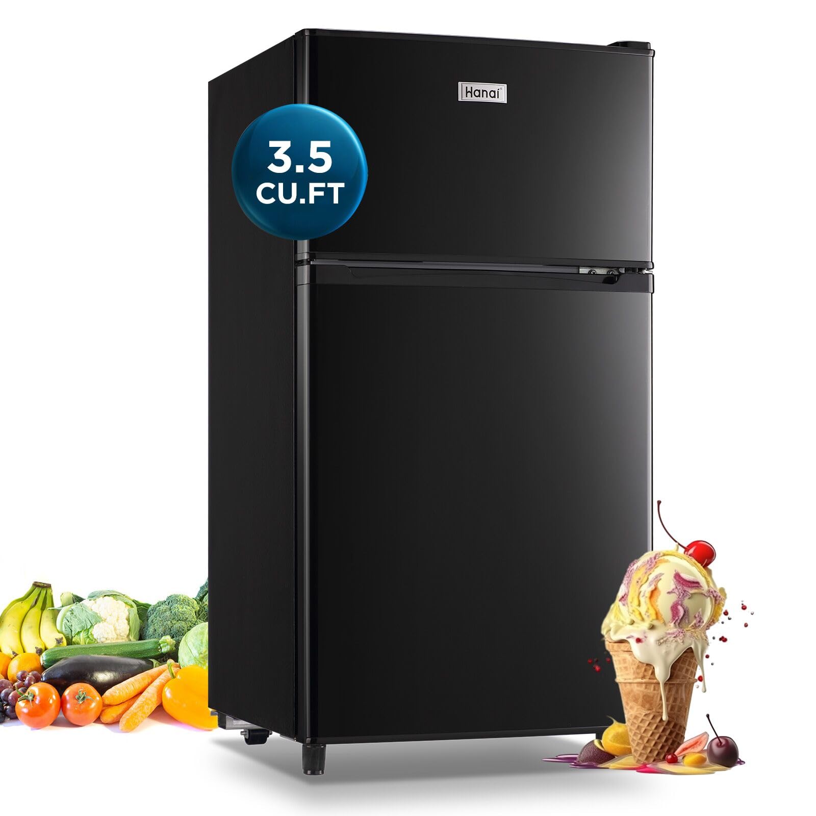 WANAI Compact Refrigerator 3.5 Cu.ft Mini Fridge with Freezer, Small Refrigerator with 7 TEMP Modes, Energy Saving, Low Noise for Bedroom, Dorm, Office, Apartment