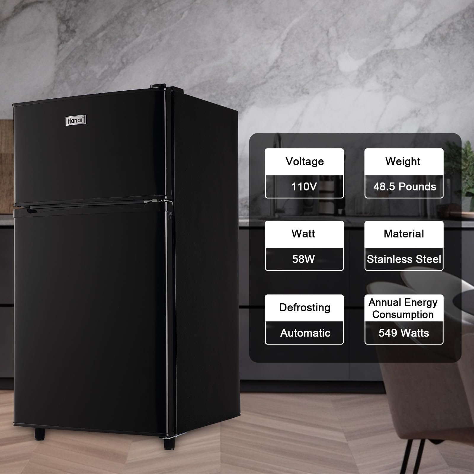 WANAI Compact Refrigerator 3.5 Cu.ft Mini Fridge with Freezer, Small Refrigerator with 7 TEMP Modes, Energy Saving, Low Noise for Bedroom, Dorm, Office, Apartment