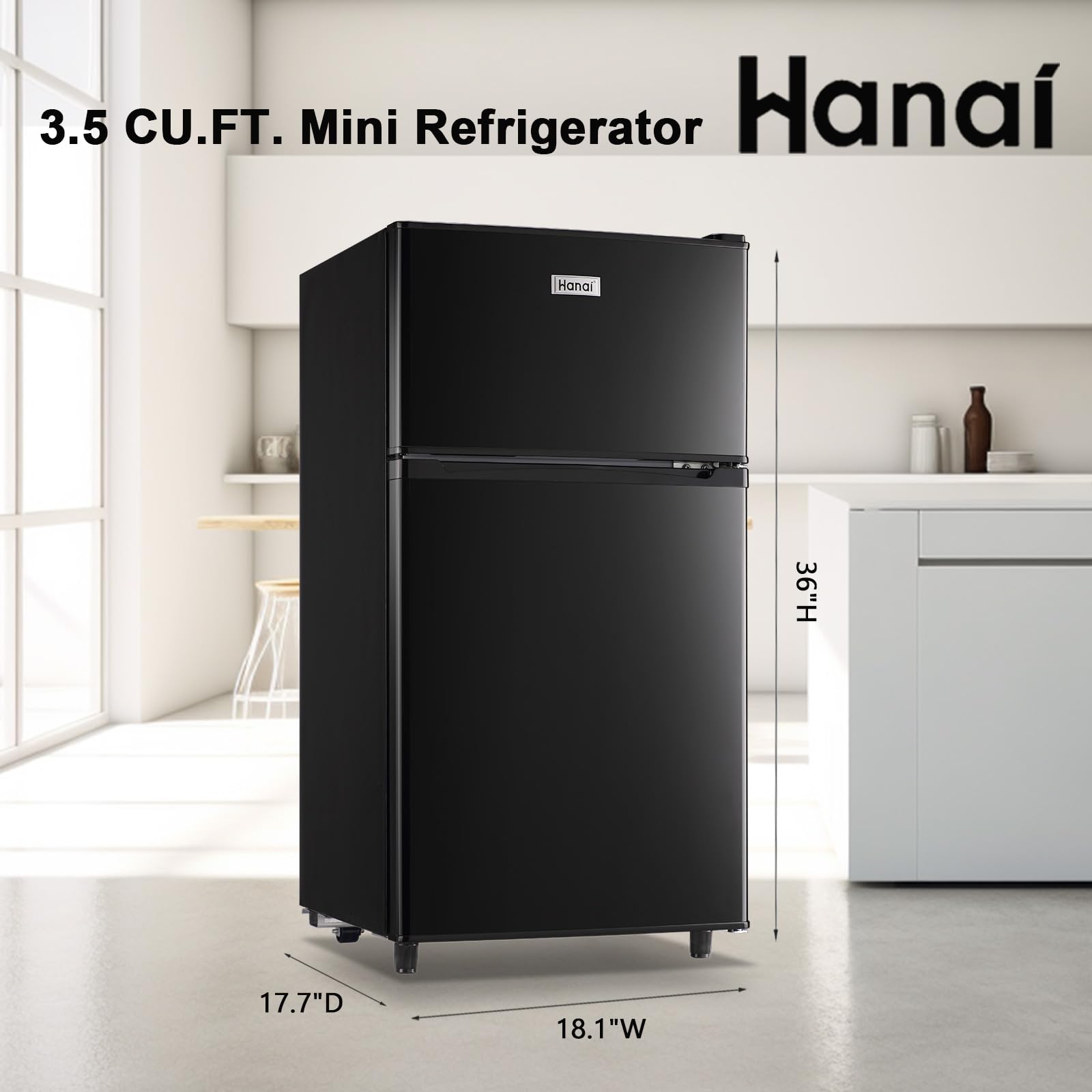 WANAI Compact Refrigerator 3.5 Cu.ft Mini Fridge with Freezer, Small Refrigerator with 7 TEMP Modes, Energy Saving, Low Noise for Bedroom, Dorm, Office, Apartment