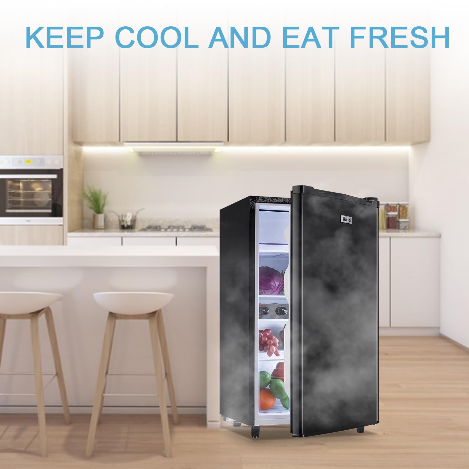 WANAI Compact Refrigerator 3.5 Cu.ft Mini Fridge with Freezer, Small Refrigerator with 7 TEMP Modes, Energy Saving, Low Noise for Bedroom, Dorm, Office, Apartment