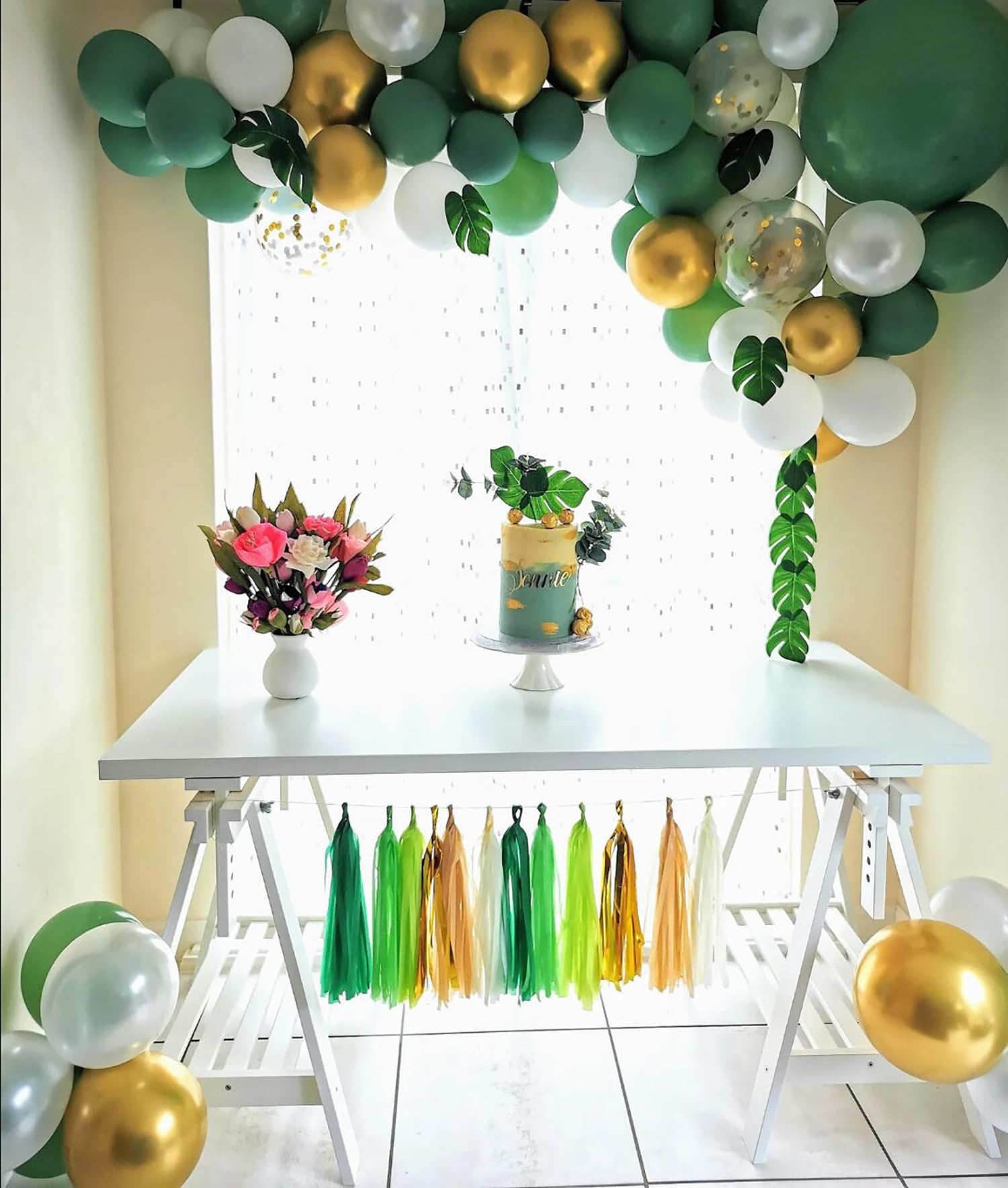 30PCS Green Gold Brown Wild One Party Banner DIY Tissue Paper Tassel Garland Jungle Safari Woodland Baby Shower Streamers Backdrop Birthday Nursery Classroom Hanging Decorations