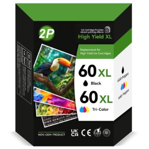 60xl ink cartridges for hp 60 ink cartridge combo pack color and black for hp 60 black ink cartridge used for hp c4680 c4780 c4795 f4480 d2530 f4280 d2680 c4600 d1620 120 110 114 printer (2 pack)