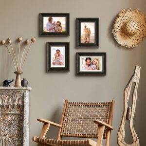 4x6 Black Picture Frame Set of 4, Rustic Farmhouse Distressed Photo Frame with Tempered Glass, 3.5x5 with Mat or 4x6 without Mat for Wall Hanging or Tabletop Display, Vintage Home Gallery Decor 4 Pack