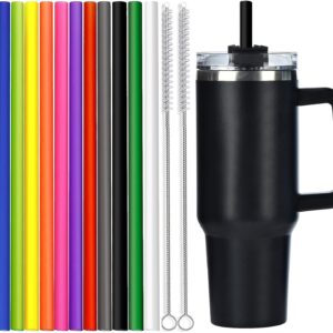 ALINK 12 Pack Color Replacement Straws for Stanley 40 oz 30 oz Tumbler, 12 in Long Reusable Plastic Straws for Stanley Cup Accessories, Half Gallon Jug, Plus 2 Brush