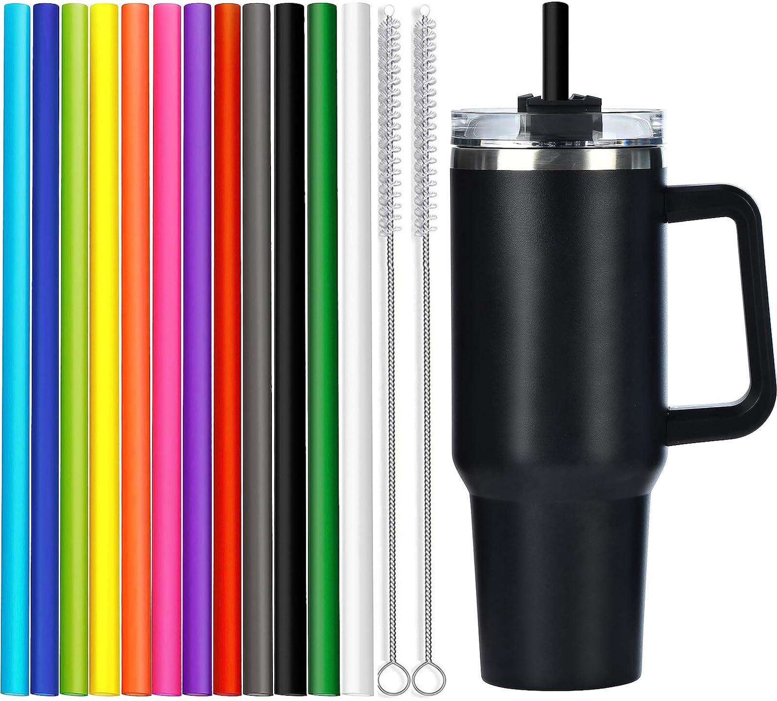 ALINK 12 Pack Color Replacement Straws for Stanley 40 oz 30 oz Tumbler, 12 in Long Reusable Plastic Straws for Stanley Cup Accessories, Half Gallon Jug, Plus 2 Brush