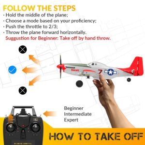 VOLANTEXRC RC Plane P51D Mustang RTF for Beginners, 2.4Ghz 4CH Remote Control Airplane Easy to Fly with Gyro Stabilization, Outdoor Hobby WWII Toy for Kids & Adults (Red)