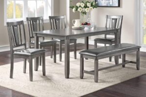 siena 6-piece dining set with bench in wood grey finish