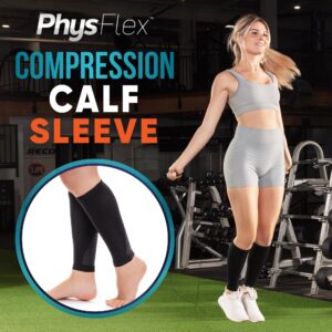 Calf Compression Sleeves for Men and Women - (1 Pair) Footless Compression Socks Support for Varicose Vein, Nursing, Pregnancy, Running - PhysFlex Leg Sleeve Brace for Shin Splints, Pain Relief and Reduces Swelling (Black, Medium)