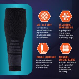 Calf Compression Sleeves for Men and Women - (1 Pair) Footless Compression Socks Support for Varicose Vein, Nursing, Pregnancy, Running - PhysFlex Leg Sleeve Brace for Shin Splints, Pain Relief and Reduces Swelling (Black, Medium)