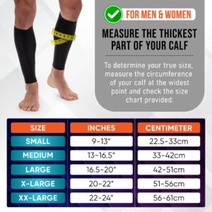 Calf Compression Sleeves for Men and Women - (1 Pair) Footless Compression Socks Support for Varicose Vein, Nursing, Pregnancy, Running - PhysFlex Leg Sleeve Brace for Shin Splints, Pain Relief and Reduces Swelling (Black, Medium)