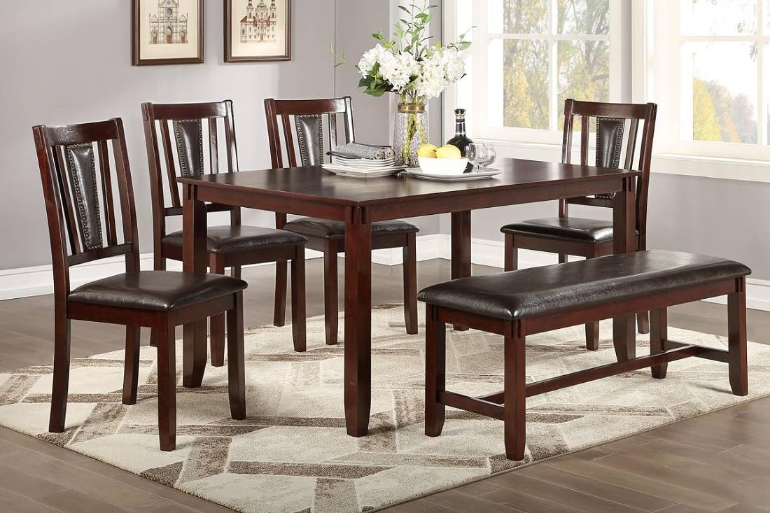 Siena 6-Piece Dining Set with Bench in Wood Espresso Finish