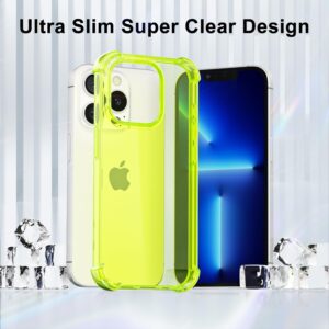 Svanove for iPhone 13 Pro Max Case Clear, Neon Bright Vibrant Color, Transparent Jelly Protective Silicone Phone Case Design for Women Girly Cute, Thin Slim Fit Soft Flexible TPU Bumper, Neon Yellow