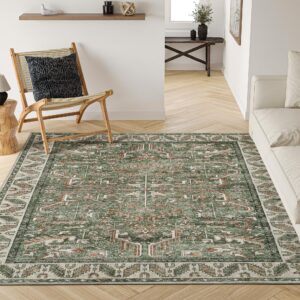 valenrug washable rug 6x9 - ultra-thin antique collection area rug, stain resistant rugs for living room bedroom, distressed vintage rug(green, 6'x9')