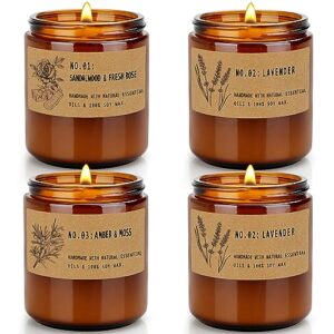 candles for home scented, 4 pack 28 oz candles gifts for women, large soy scented candles, lavender fresh rose long lasting aromatherapy amber candle set for women men birthday thanksgiving christmas