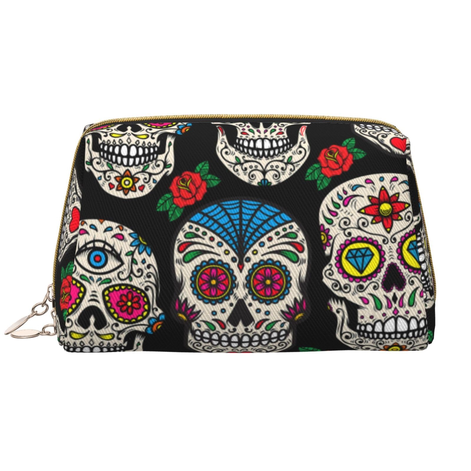 MZERSE Vintage Makeup/Travel/Cosmetic Portable Bag with Zipper, Lightweight Toiletry Bag Case Pouch Compatible With Halloween Mexican Day Dead Sugar Skulls, Luxury Cash Pencil Bag Gift