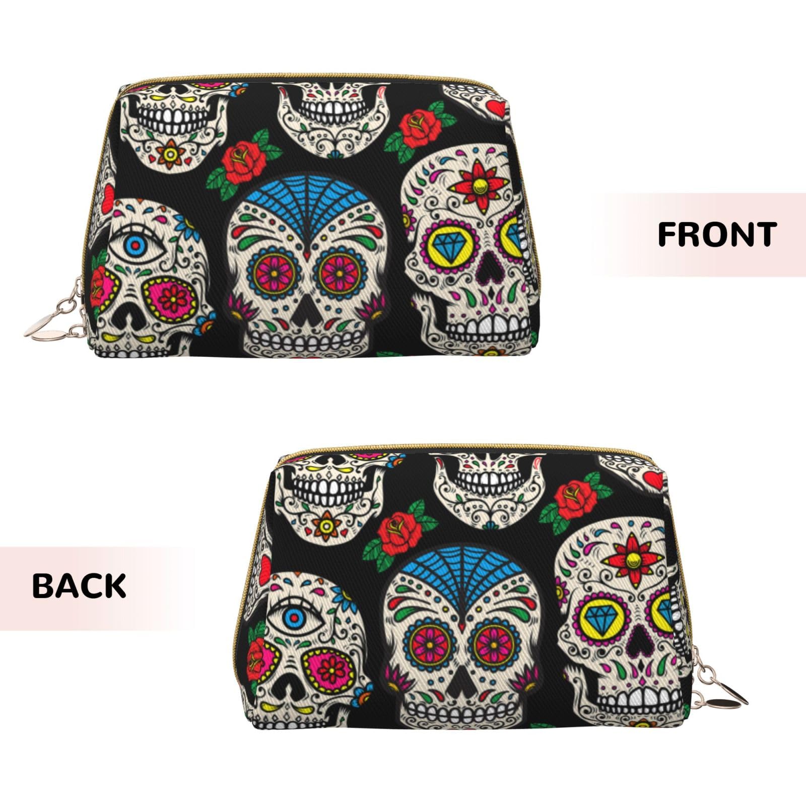 MZERSE Vintage Makeup/Travel/Cosmetic Portable Bag with Zipper, Lightweight Toiletry Bag Case Pouch Compatible With Halloween Mexican Day Dead Sugar Skulls, Luxury Cash Pencil Bag Gift