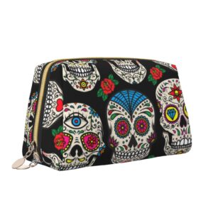 MZERSE Vintage Makeup/Travel/Cosmetic Portable Bag with Zipper, Lightweight Toiletry Bag Case Pouch Compatible With Halloween Mexican Day Dead Sugar Skulls, Luxury Cash Pencil Bag Gift