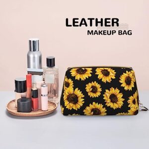 MZERSE Vintage Makeup/Travel/Cosmetic Portable Bag with Zipper, Lightweight Toiletry Bag Case Pouch Compatible With Floral Black Yellow Flowers Sunflower, Luxury Cash Pencil Bag Gift