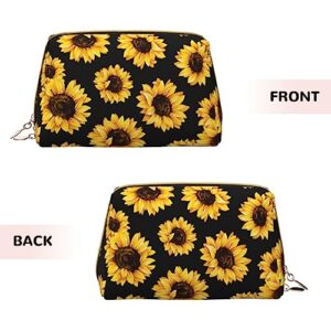 MZERSE Vintage Makeup/Travel/Cosmetic Portable Bag with Zipper, Lightweight Toiletry Bag Case Pouch Compatible With Floral Black Yellow Flowers Sunflower, Luxury Cash Pencil Bag Gift