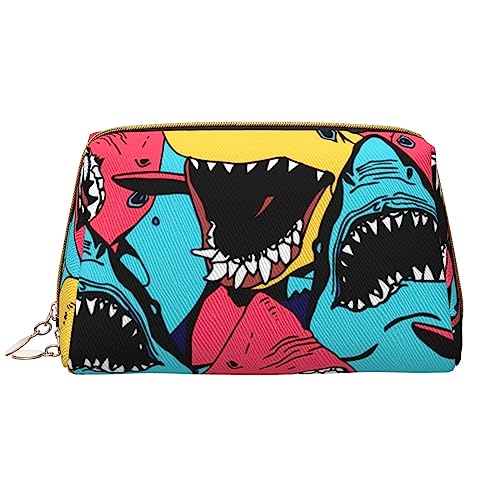 Womens Cosmetic Bag Compatible With Cool Funny Ocean Sea Sharks, Makeup Bag Pouch, Luxury Portable Coin Purse Travel Bags Case, Lightweight Pencil Pen Organizer, Water Resistant Bag with Zipper