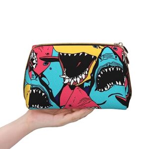 Womens Cosmetic Bag Compatible With Cool Funny Ocean Sea Sharks, Makeup Bag Pouch, Luxury Portable Coin Purse Travel Bags Case, Lightweight Pencil Pen Organizer, Water Resistant Bag with Zipper