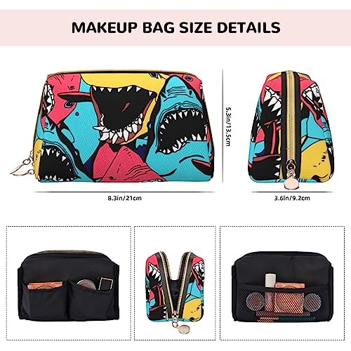 Womens Cosmetic Bag Compatible With Cool Funny Ocean Sea Sharks, Makeup Bag Pouch, Luxury Portable Coin Purse Travel Bags Case, Lightweight Pencil Pen Organizer, Water Resistant Bag with Zipper