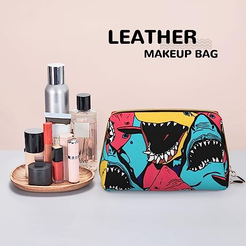 Womens Cosmetic Bag Compatible With Cool Funny Ocean Sea Sharks, Makeup Bag Pouch, Luxury Portable Coin Purse Travel Bags Case, Lightweight Pencil Pen Organizer, Water Resistant Bag with Zipper