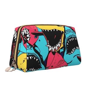 Womens Cosmetic Bag Compatible With Cool Funny Ocean Sea Sharks, Makeup Bag Pouch, Luxury Portable Coin Purse Travel Bags Case, Lightweight Pencil Pen Organizer, Water Resistant Bag with Zipper