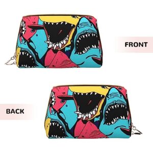 Womens Cosmetic Bag Compatible With Cool Funny Ocean Sea Sharks, Makeup Bag Pouch, Luxury Portable Coin Purse Travel Bags Case, Lightweight Pencil Pen Organizer, Water Resistant Bag with Zipper