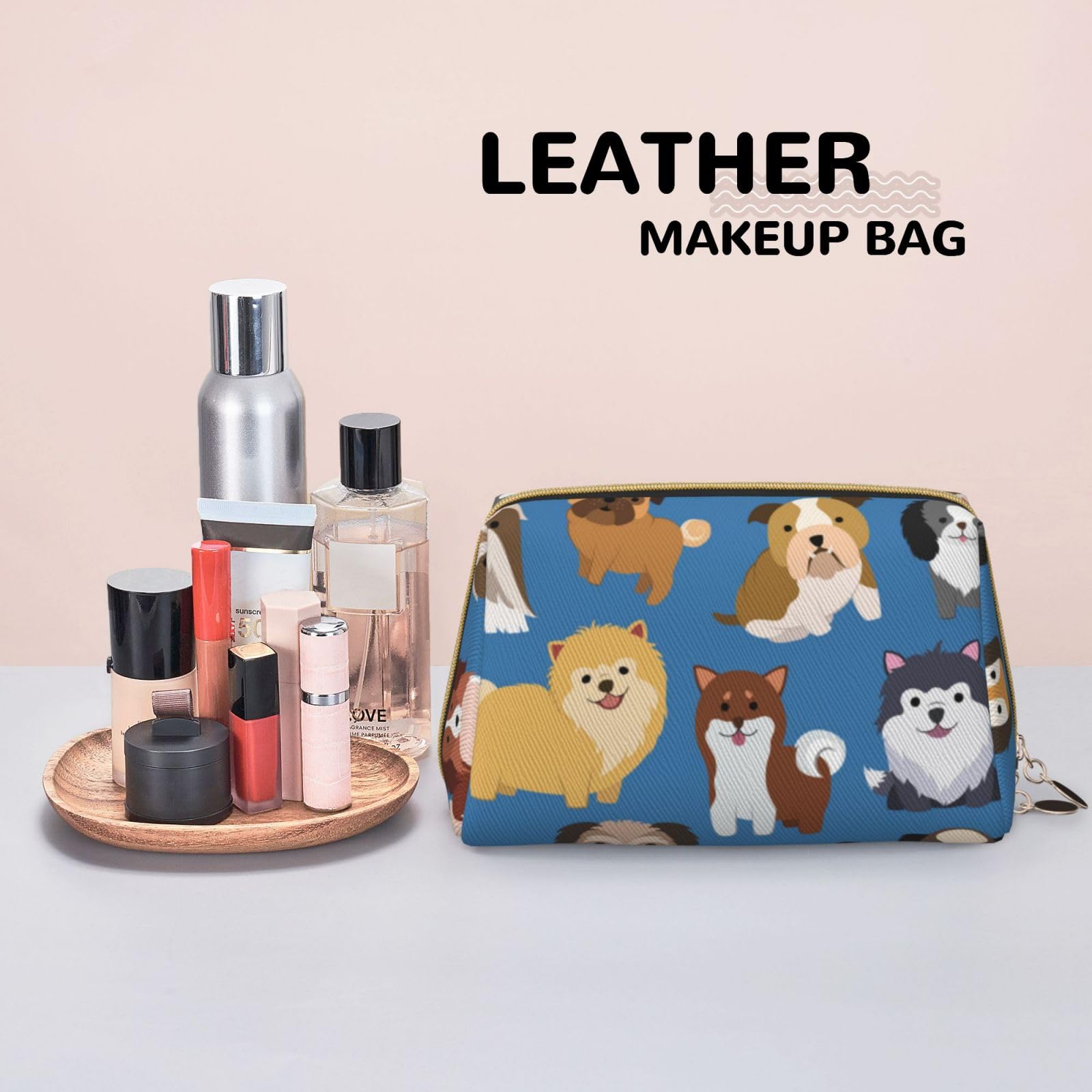 MZERSE Vintage Makeup/Travel/Cosmetic Portable Bag with Zipper, Lightweight Toiletry Bag Case Pouch Compatible With Cute Puppy Dog, Luxury Cash Pencil Bag Gift