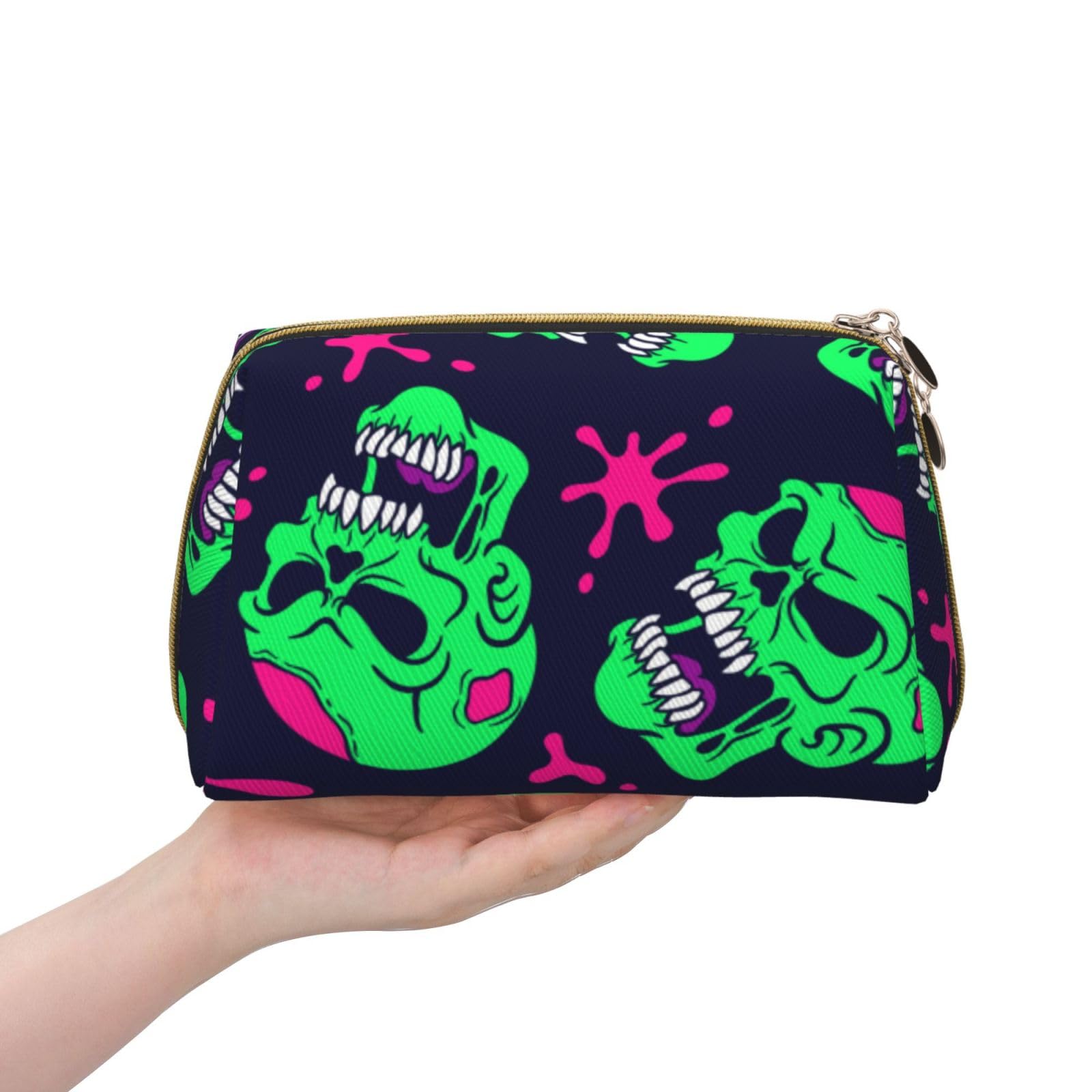 Womens Cosmetic Bag Compatible With Cool Funny Zombie Skull, Makeup Bag Pouch, Luxury Portable Coin Purse Travel Bags Case, Lightweight Pencil Pen Organizer, Water Resistant Bag with Zipper