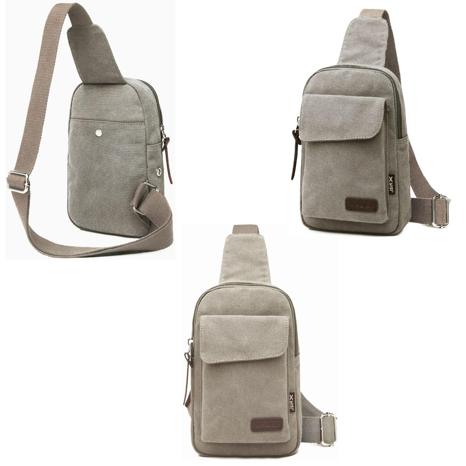 Wxnow Canvas Sling Bag Crossbody Backpack for Women & Men Chest Bag (Light Grey)